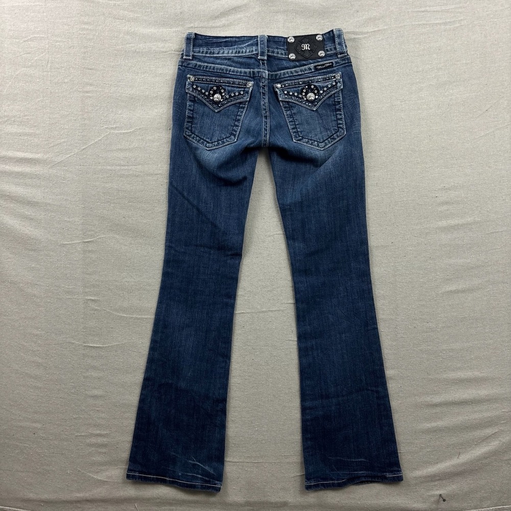 Miss Me Bootcut Jeans Womens 26 Blue Dark Wash Rhinestone Flap Pocket Buckle - Picture 3 of 10